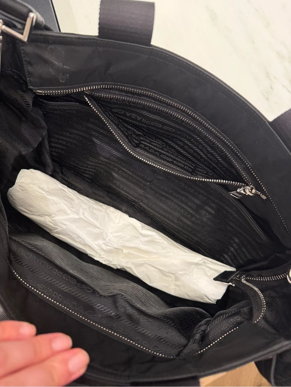 Prada Black Re-Nylon Tote Baby Bag